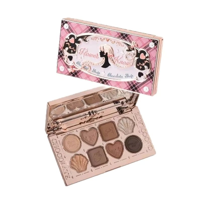 Flower Knows Chocolate Shop 8 Colour Eyeshadow Palette Shimmer Matte Chameleon Pressed Glitter Long Lasting Eye Shadow