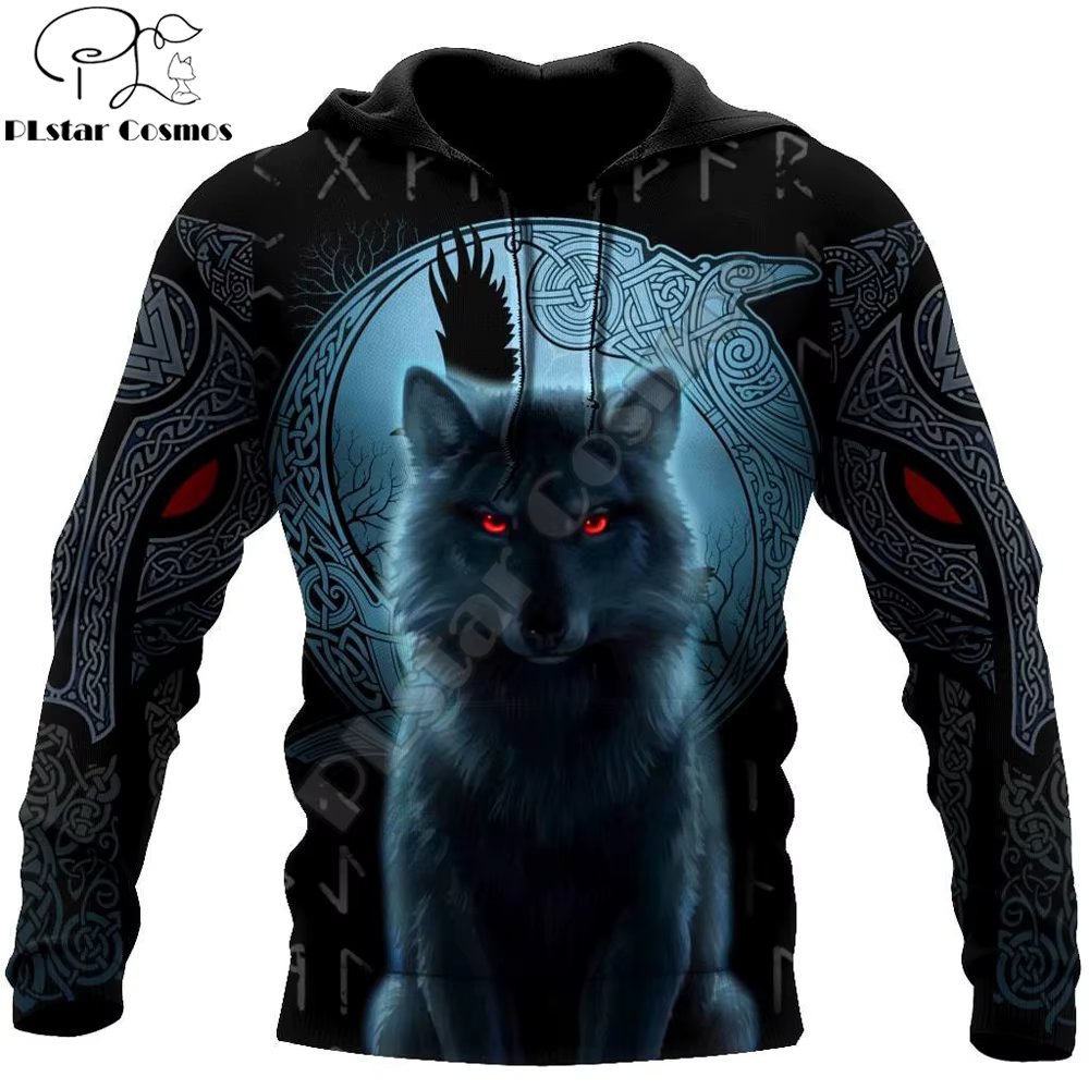 Fenrir Wolf And Raven Tattoo 3D Printed Unisex Deluxe Hoodie Sweatshirt Streetwear Zip Pullover Casual Jacket Tracksuit KJ0268