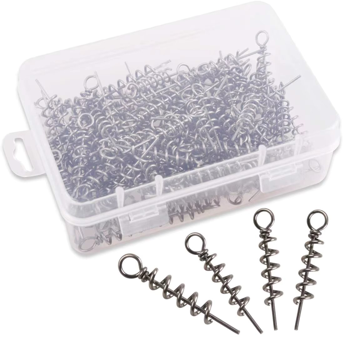 200PCS Spring Twist Lock Fishing Screw Lock Soft Lure Bait Keeper Springs Stainless Steel Fishing Latch Screw Needle For Lures