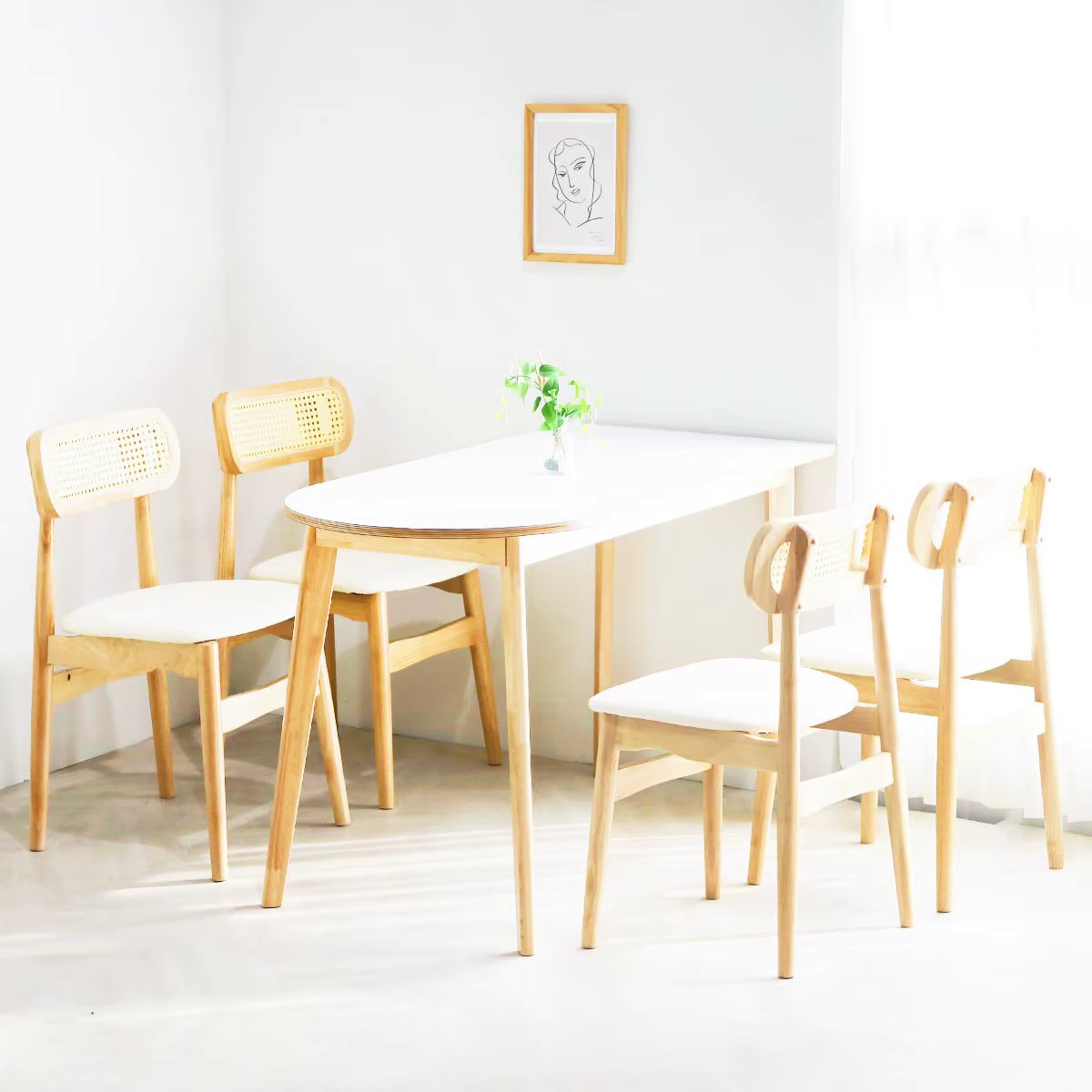 Porporatan half oval Wood 2 people, 4 people dining table set 3size (fire)