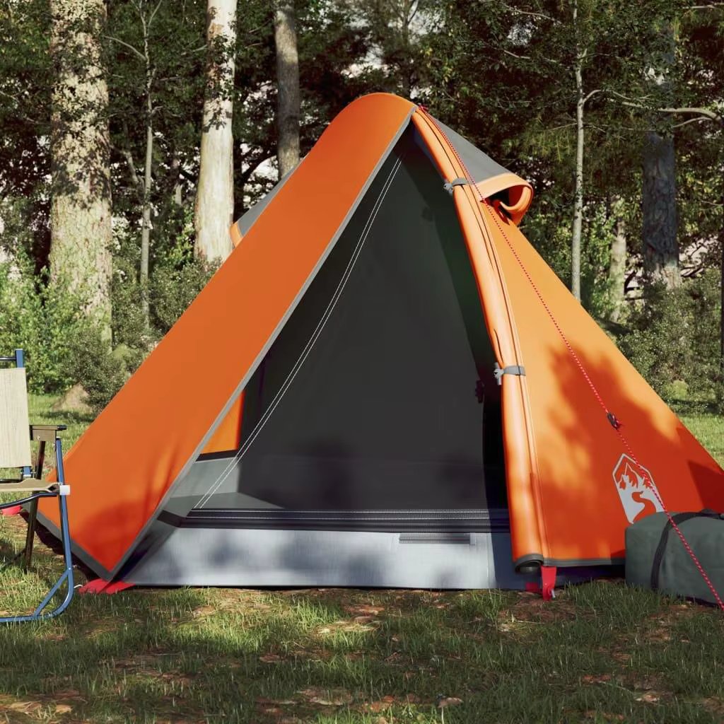 2-Person Waterproof Dome Camping Tent - Grey & Orange, Lightweight & Portable