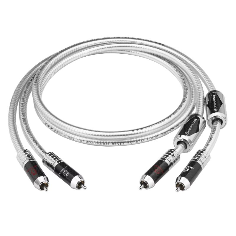 One Pair HiFi Sterling Silver RCA Cable Hi-end  Carbon Fiber Locking 2RCA Male to 2RCA Male HiFi Audio Cable for Amplifier CD