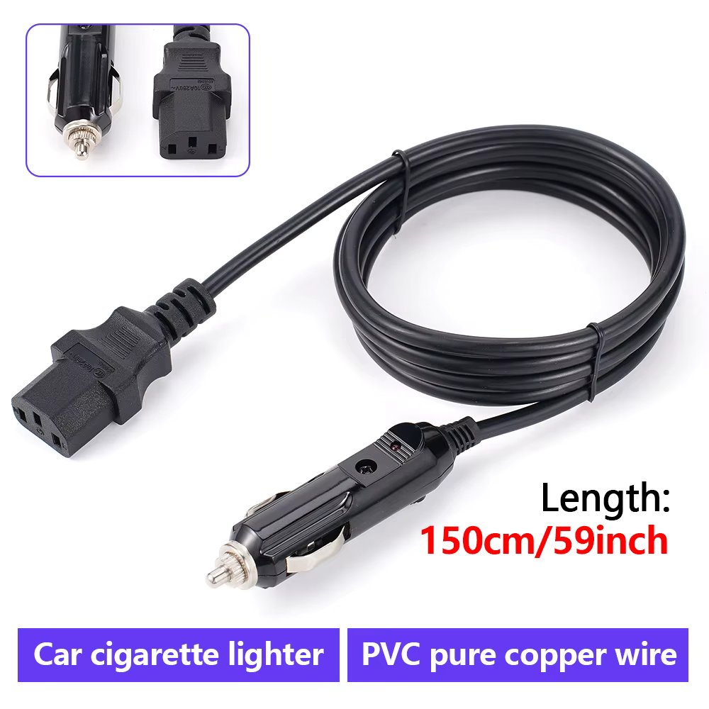 Universal Power Cord 3-Pin Plug With Cigarette Lighter Male Plug With LED Light for Car Electric Pressure Cookers Rice Cookers