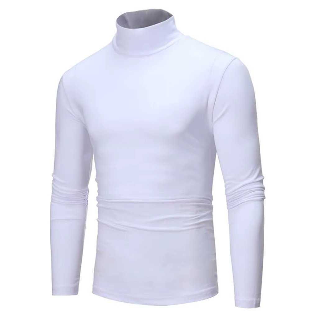 2021 New Men's Solid Color Turtleneck T Shirts Male Slim Fit Long Sleeve T Shirts Black White Men tshirt Tops S-3XL