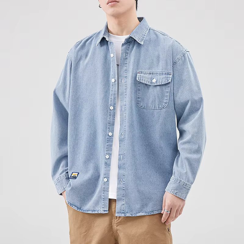 Trend In Thin Denim Shirt Men's Vintage Look Long-sleeved OVER Casual Blue Shirt Daily Cody Modern Look BL1545