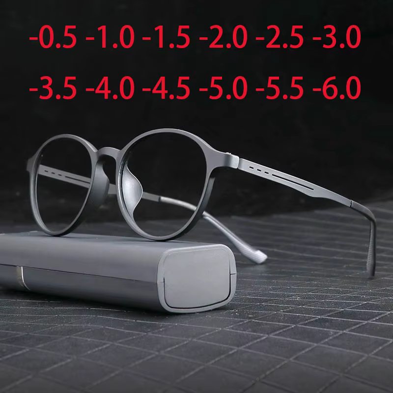 Stylish TR90 Vintage Round Myopia Glasses With Light And Comfortable UV Protection Short-sight Eyewear 0 -0.5 -0.75 To -6