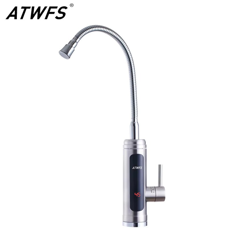 ATWFS Instant Water Heater Faucet Tankless Heaters Kitchen Hot Water Tap Bathroom Heating Electric 220v Stainless Steel Shell