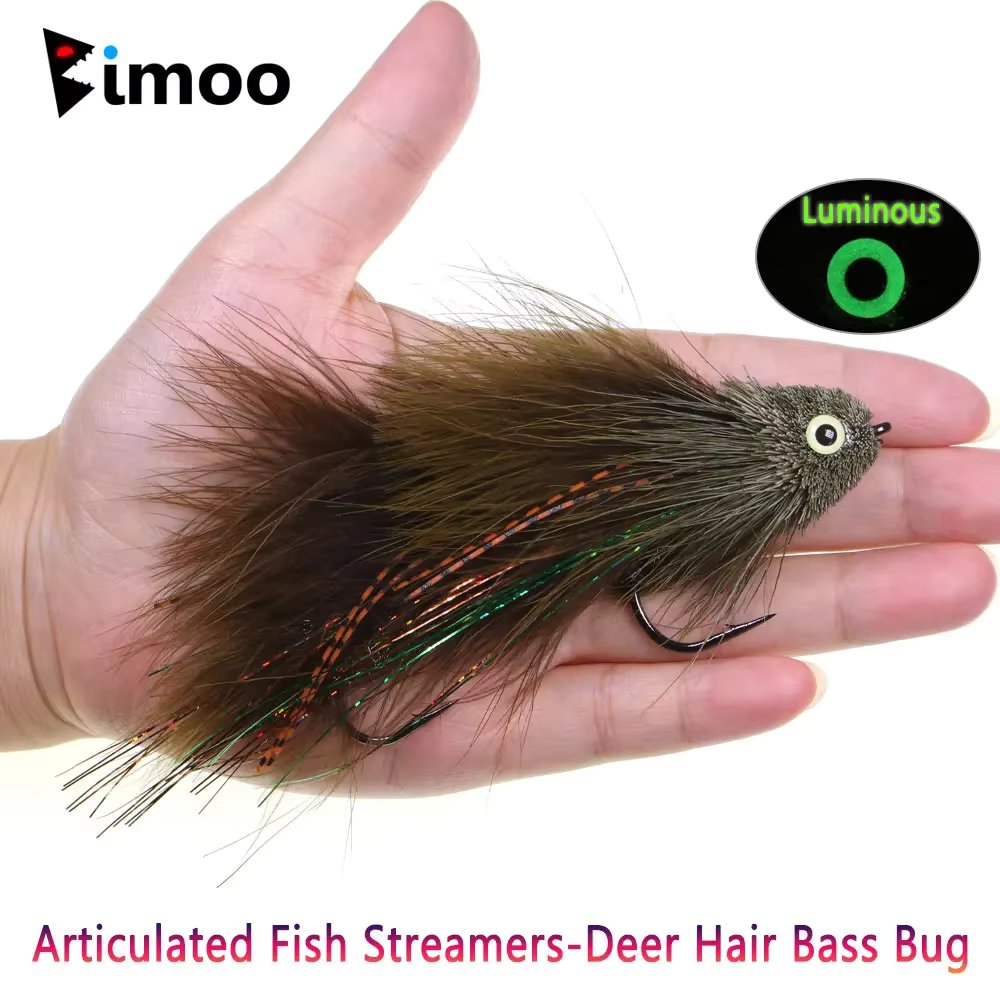 Bimoo Articulated Fish Streamers Deer Hair Bass Bug Fish Spine Streamer Big Game Fish Sea Fishing Pike Bass Trout Fishing Lures