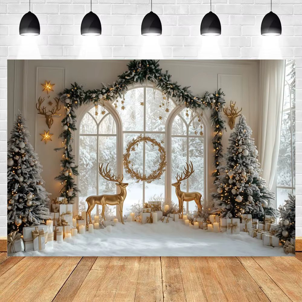 Christmas Photography Background Pine Fence Garland Christmas Tree Children Adult Family Party Portrait Decor Backdrop Props