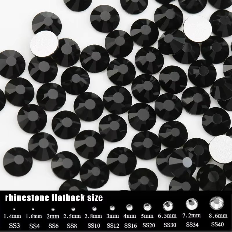 SS4-SS60 Jet/Black Crystal Glass Rhinestone for Nail Art Flatback Non Hotfix Glue On Rhinestones Strass Sewing & Fabric Garment
