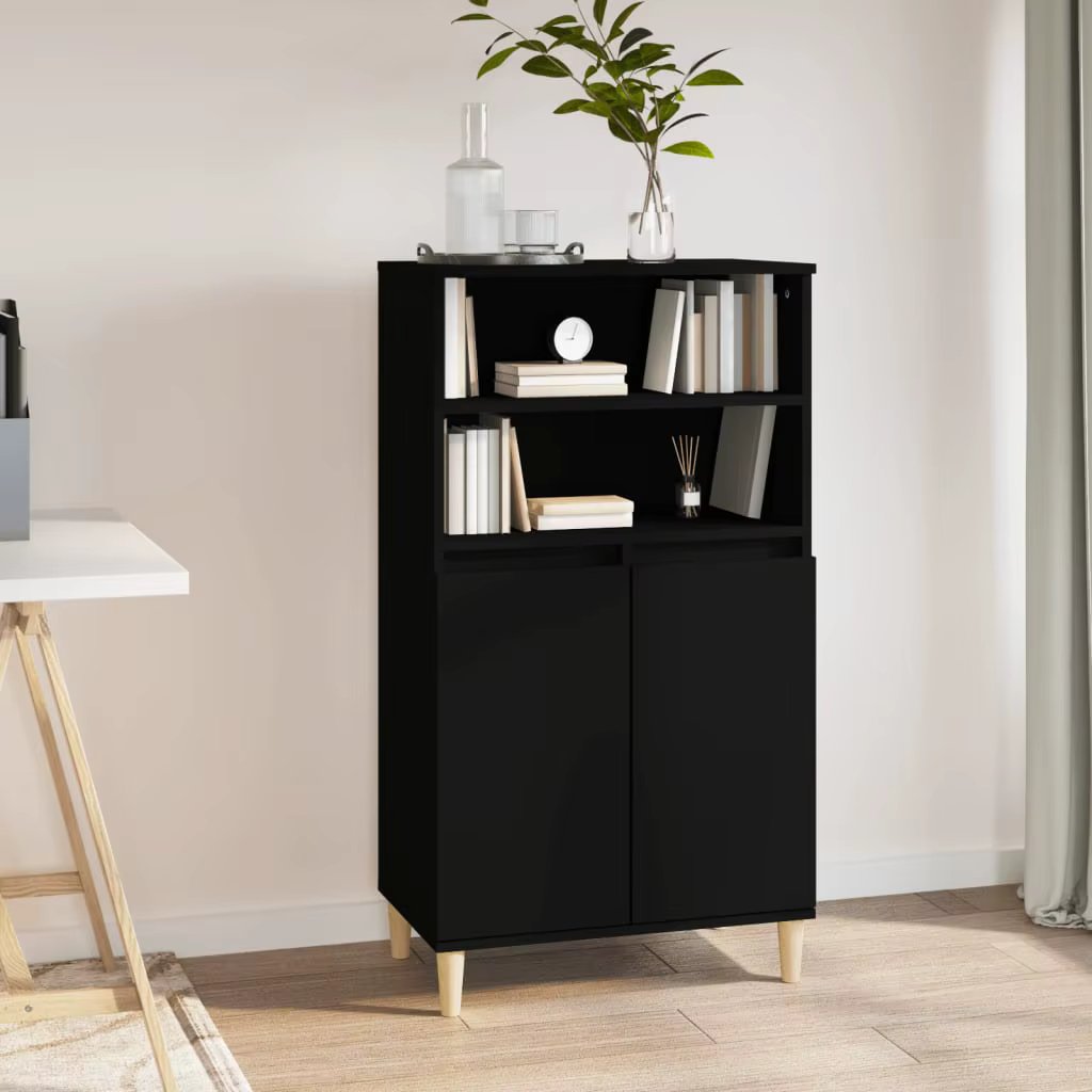 Highboard Schwarz 60x36x110 cm Holzwerkstoff,Esszimmer Küchenschrank Möbel Anrichte Beistelltisch Möbel