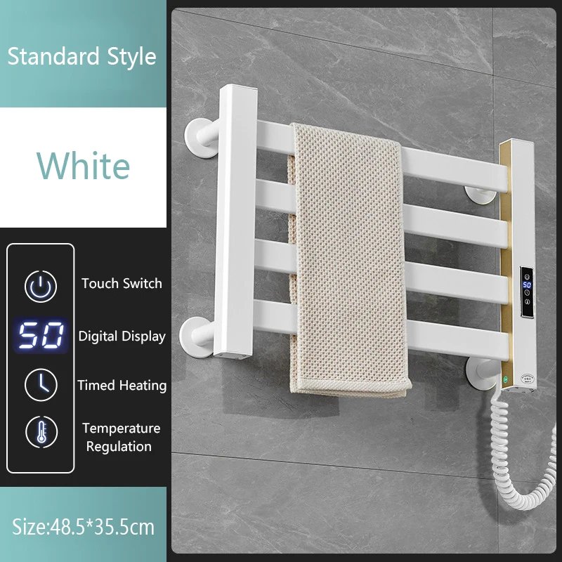White Electric Heated Towel Rail Smart Electric Towel Rack Bathroom Cloth Screen Dryer Towel Radiator Nail Free Bath Towel Dryer