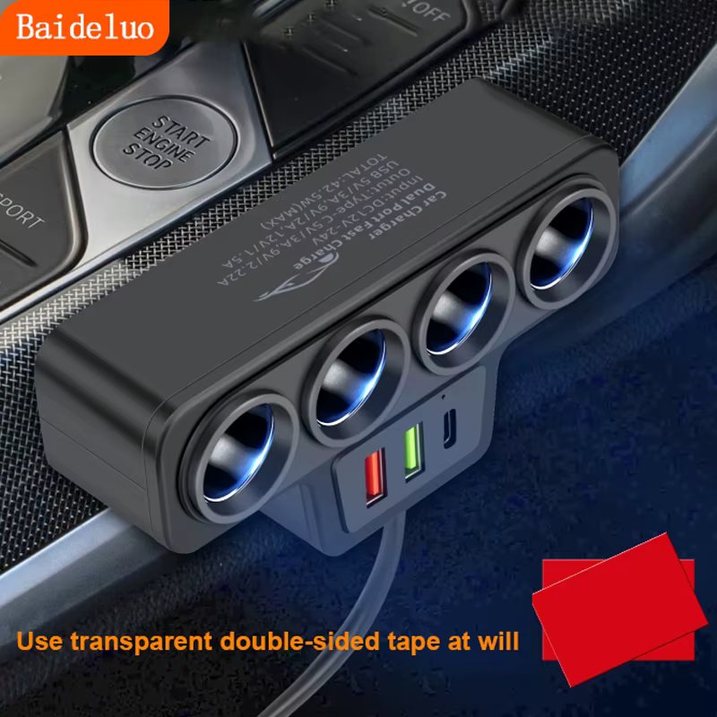 120W high power car charger USB C/ one tow four plug converter Car socket support Apple, Samsung, Xiaomi, Huawei,