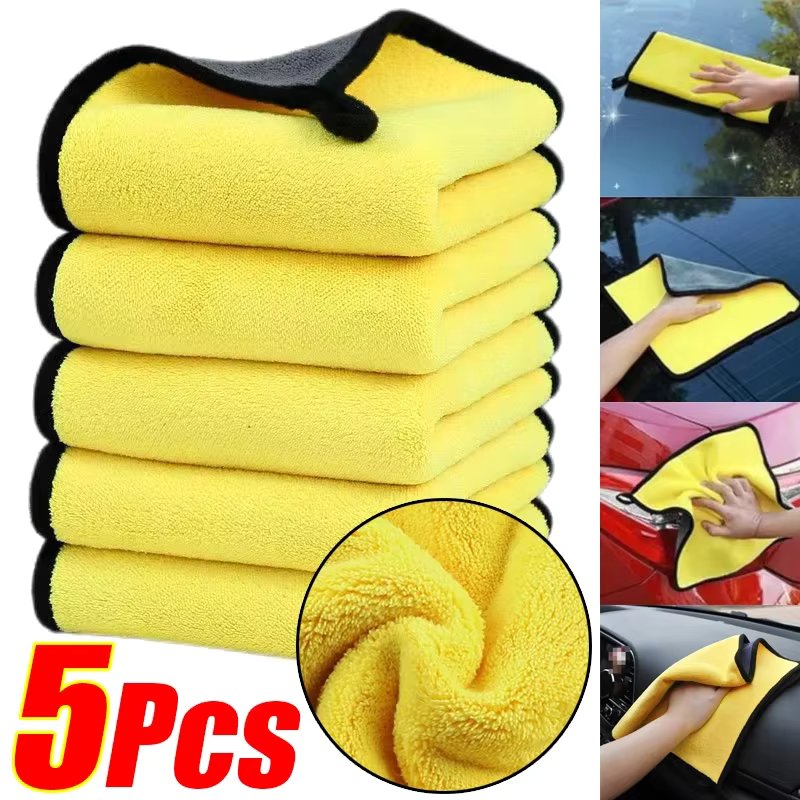 1/5Pcs Car Wash Microfiber Towel Water Absorbtion Drying Cloth Wash Towel Double Layer Clean Rags Car Detailing Microfiber Towel