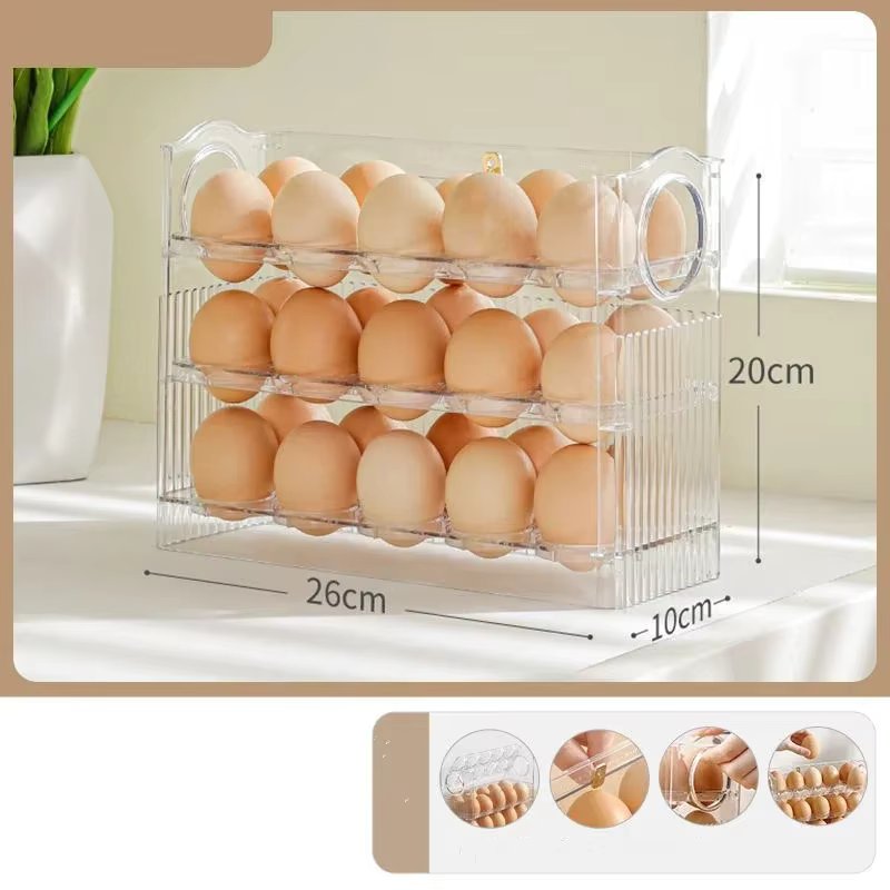 Kitchen Large Capacity Egg Fridge Storage Box - Portable Multi-Layer Egg Tray Organizer, Convenient Opening/Closing Egg Holder