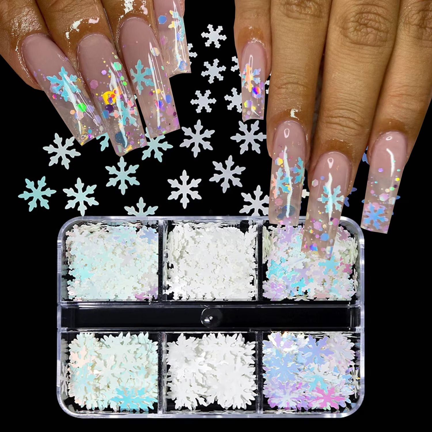 1Box Holographic Snowflake Nail Glitter Sequins Iridescent Mermaid Paillette Flakes Crafts DIY Party Festival Manicure#Christmas