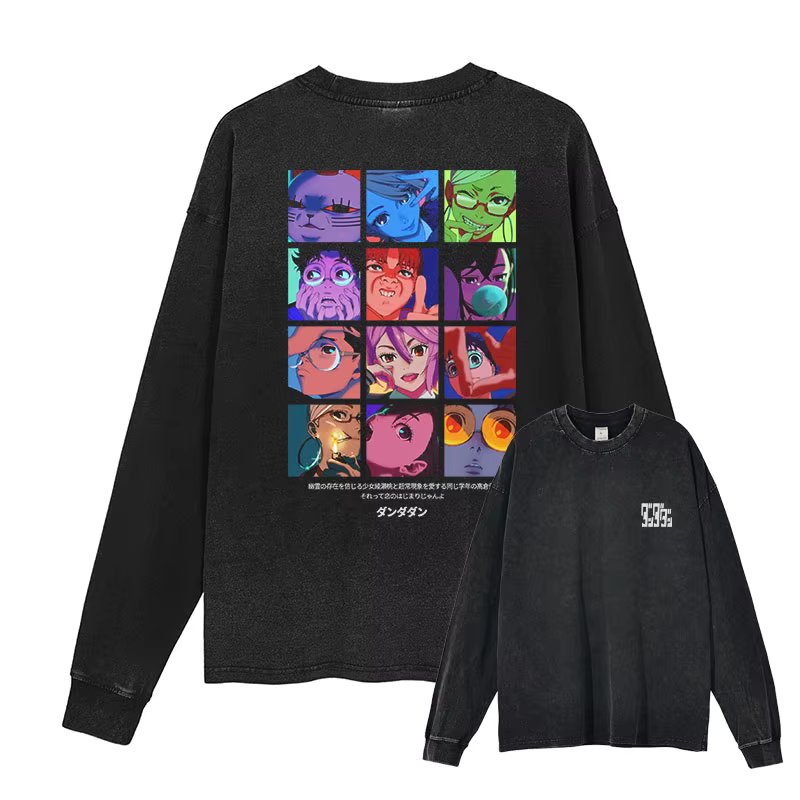 Anime Dandadan Sweater Vintage Washed Dan Da Dan Long Sleeve T Shirts Oversized Ayase Momo Sweatshirts Tops Tees 100% Cotton
