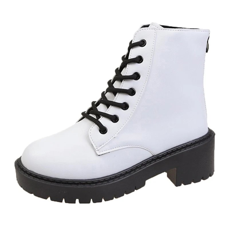 White Chunky Platform Combat Boots Women 2023 Back Zipper Pu Leather Ankle Boots Woman Punk Thick Bottom Motorcycle Botas Mujer