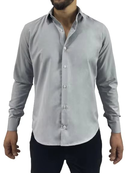 Gray Slim Long Sleeve Social Shirt