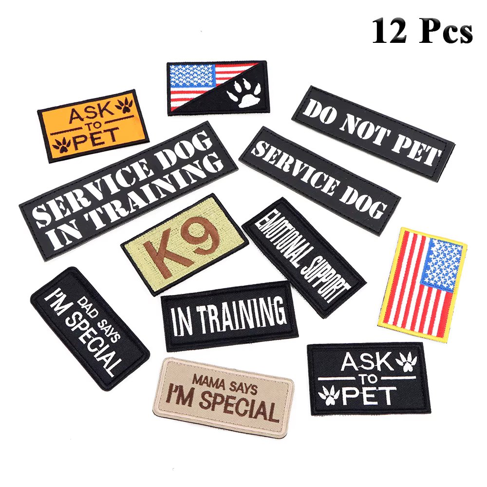 12 Pieces Set Tactical Patches Bundles For Dog Harness Collar Vest Personalized Patch Tags Sticker K9 Label Name ID Service Dogs