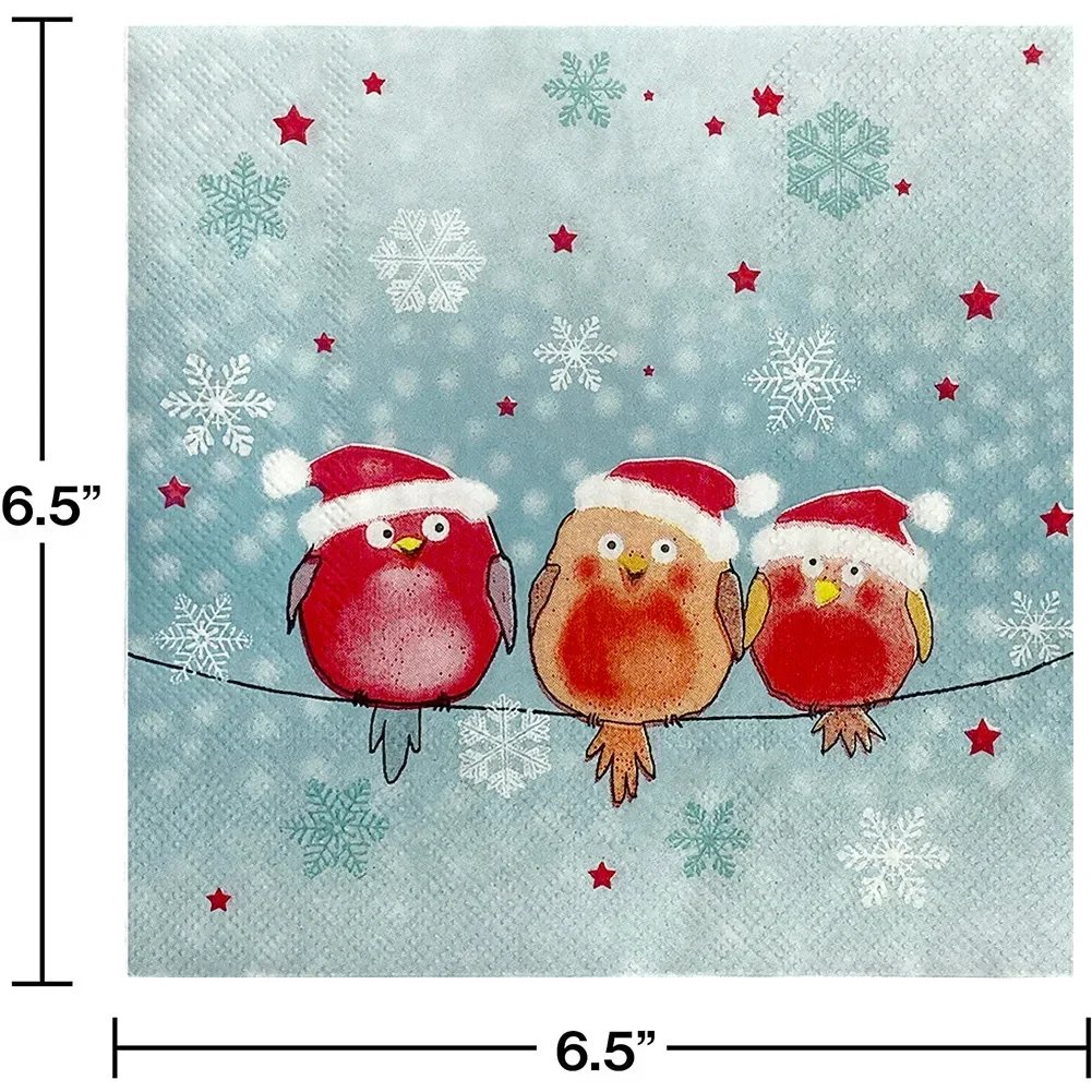 20pcs/Pac Christmas Three Little Birds Printed Napkins Handkerchiefs Birthday Party Tissue Paper for Restaurant Decorations