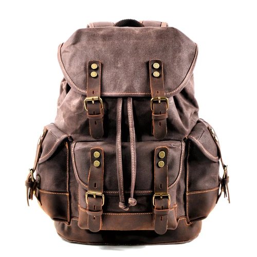 MUCHUAN Cotton Oil Wax Canvas Backpack Mens Large Capacity Vintage Waterproof Backpack 15" Laptops Daypacks Rivets bookbag
