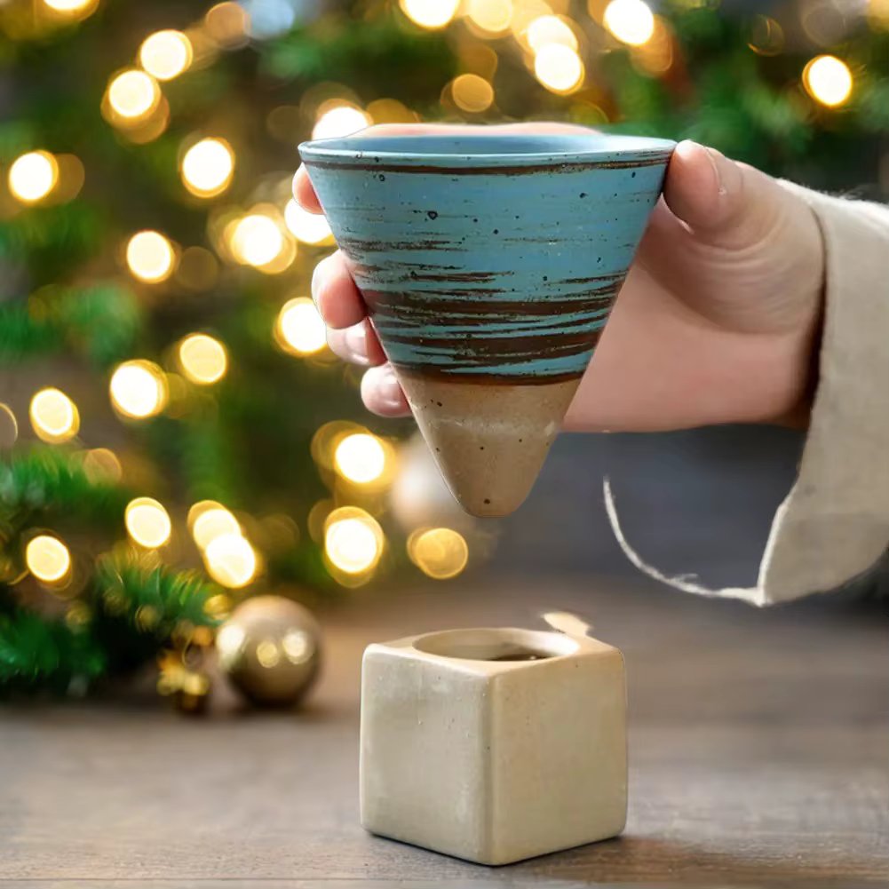 100ML Crude Pottery Funnel Coffee Cup With Base Heat-resistant Handmade Japanese Style Latte Cappuccino Tea Espresso Tapered Mug
