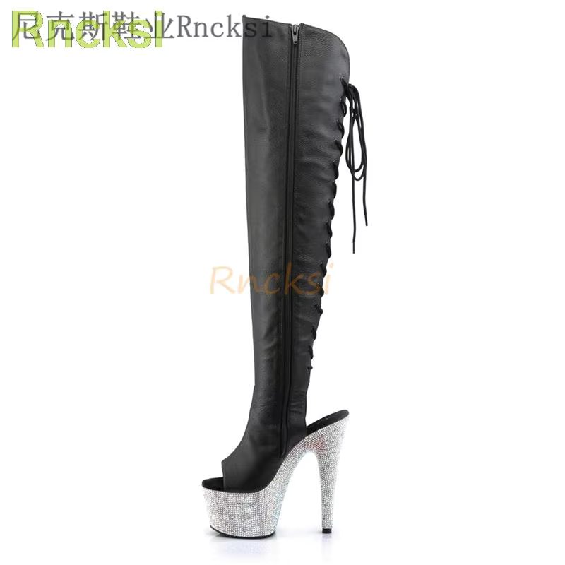 Rncksi 17cm Sock Boots Over-the-knee Heel Thigh High Pointed Woman Boot Size 34-46 Performance Shoes Round Toe Thin Heels Solid