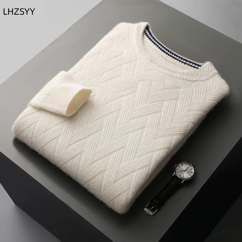 LHZSYY Men' New 100%Cashmere Sweater Winter O-Neck Mat Pullovers Long Sleeve Loose Plus Size Base Shirt Thicken Casual Knit Tops
