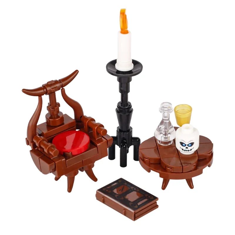 MOC Medieval Scene Building Blocks Pirate Ship Gallow Pool Christmas Gift Train Fireplace Laboratory Furniture Kitchen Elf House