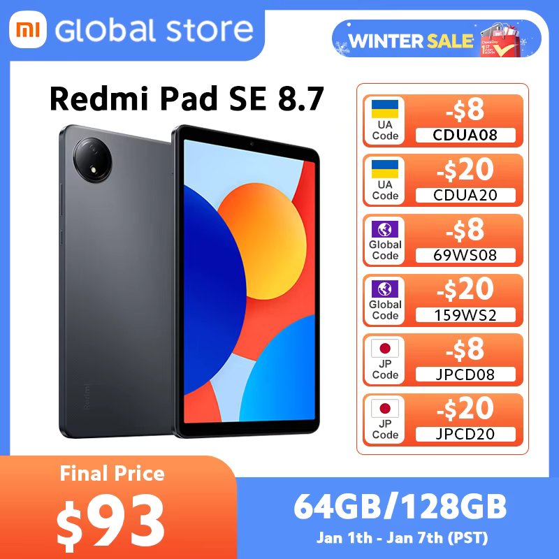 Global Version Xiaomi Redmi Pad SE 8.7 LCD MediaTek Helio G85 octa-core CPU 6650mAh Battery 18W fast charging 8MP Camera 90Hz