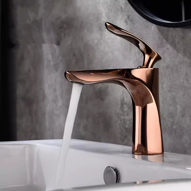 Tuqiu Rose Gold Bathroom Faucets Brief Basin Faucet Sink Mixer Tap Hot & Cold Deck Mounted Lavatory Crane Water Tap