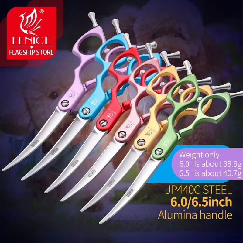 Fenice 6.0/6.5 Inch Professional Dog Grooming Scissors Curved Japan 440C Shear with High Quality Alloy Handle aseo de mascotas