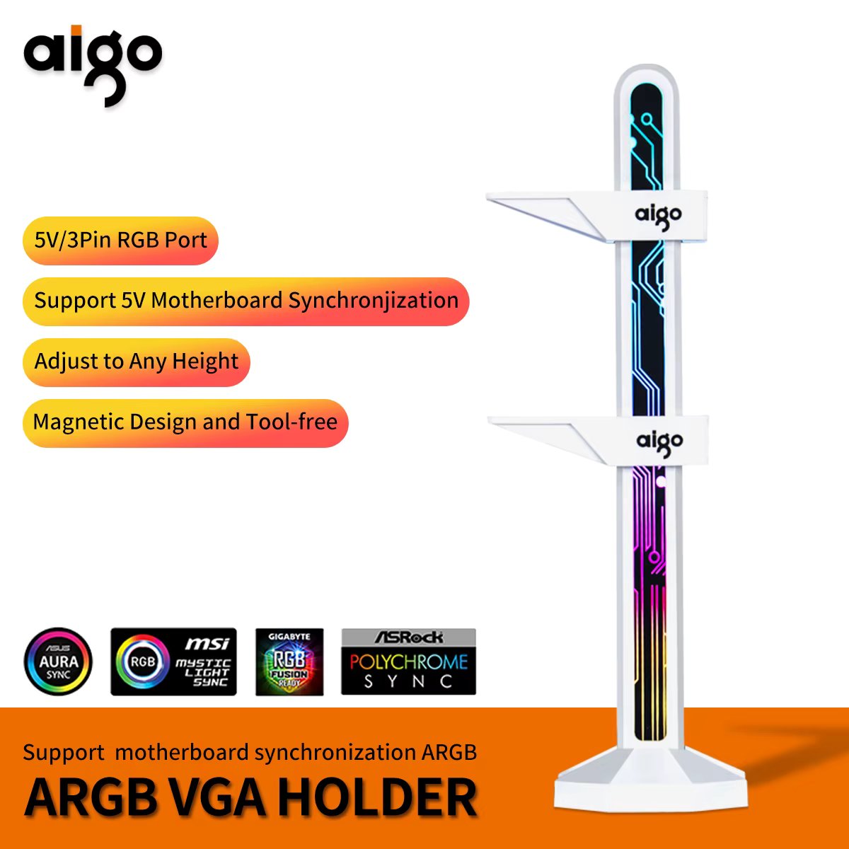 Aigo G01 Graphics Card Bracket 3Pin5V Argb VGA Holder Jack Desktop Computer Case Video Card GPU Water Cooling Kit Support Stand