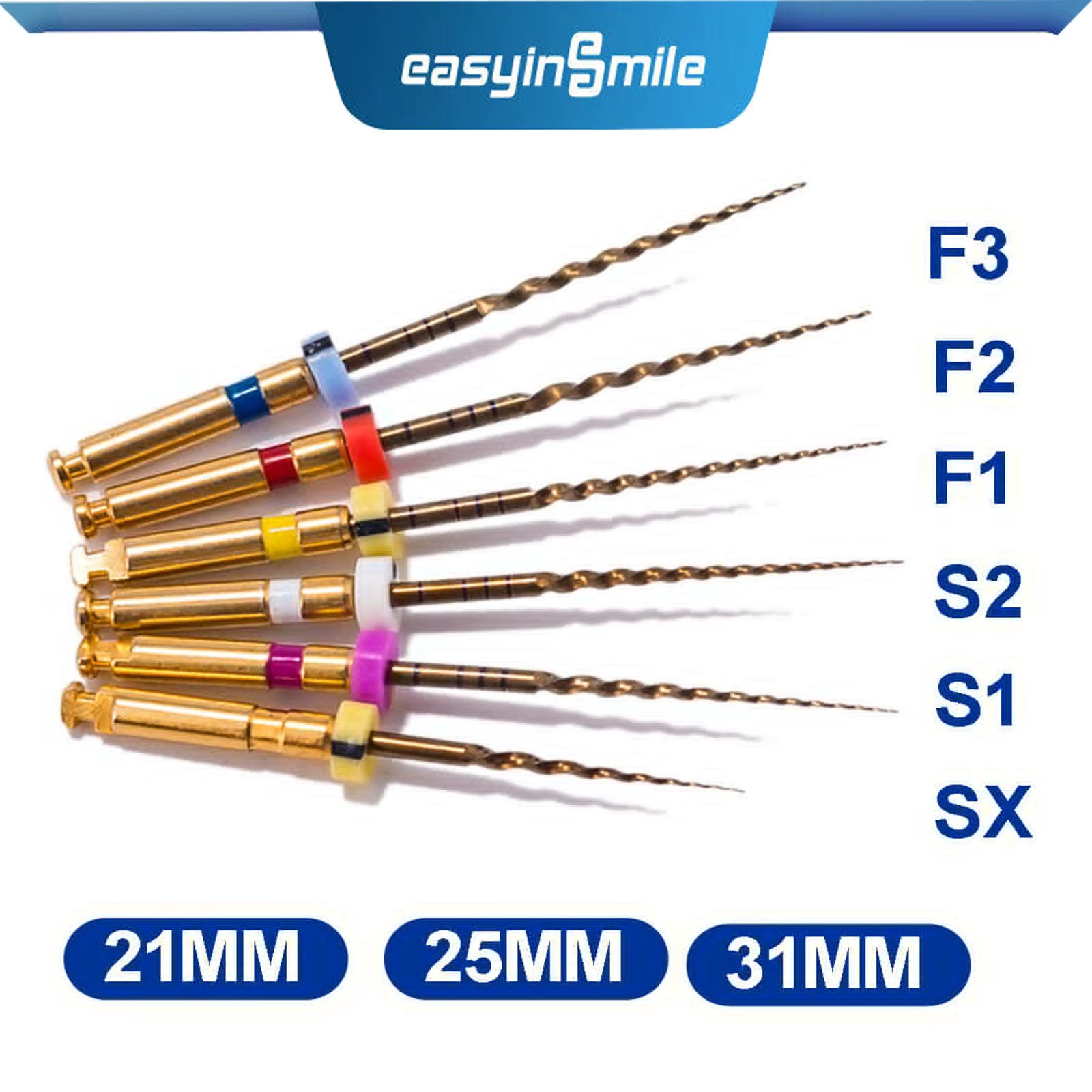 6pcs/pack Easyinsmile Dental Endo Gold Files X-Pro Large NITI Taper Rotary Endodontic File SX S1 F1 F2 F3 21MM 25MM 31MM