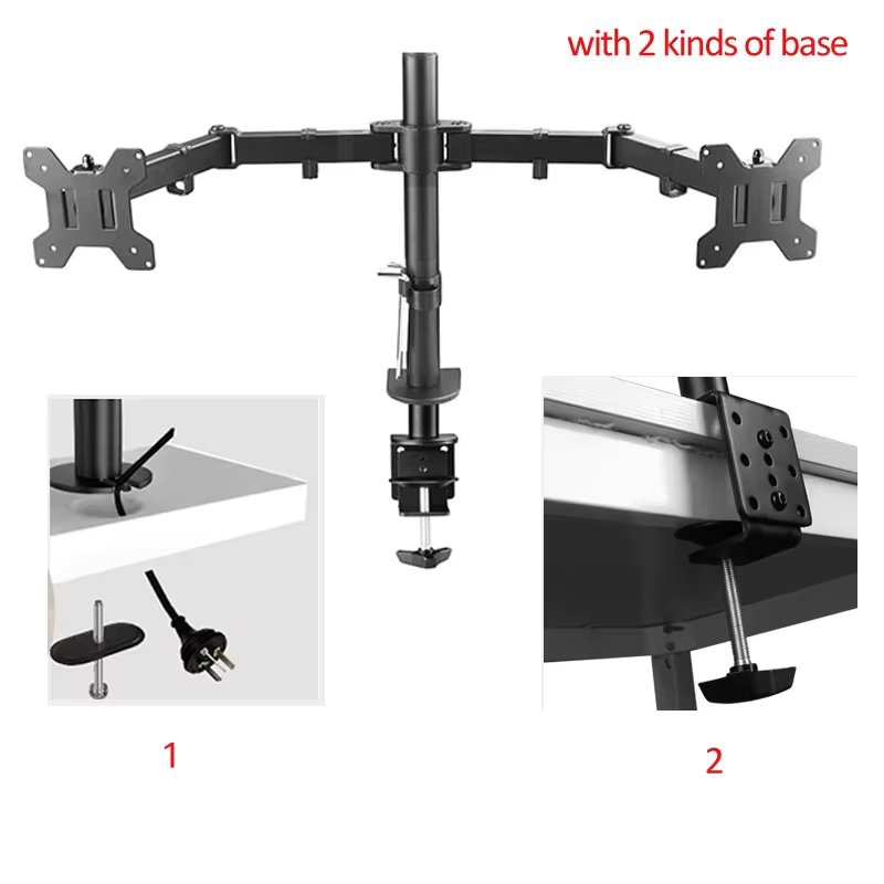 D-MOUNT MS02 9.9kg each head Full Motion 360 rotate Dual 10"-27" Monitor desktop holder stand long Mount Arm clamp and grommet