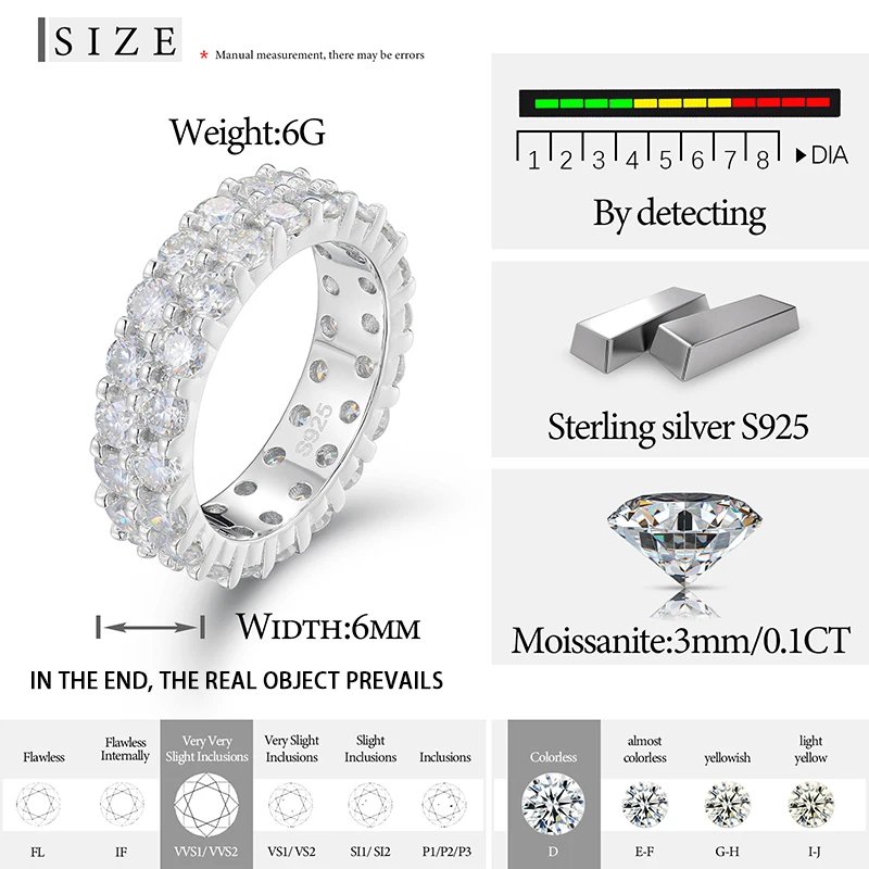 Fine Jewelry VVS1 With Certificate Moissanite Rings For Men Hip Hop Pave Setting S925 Sterling Silver Rings Hip Hop Jewelry