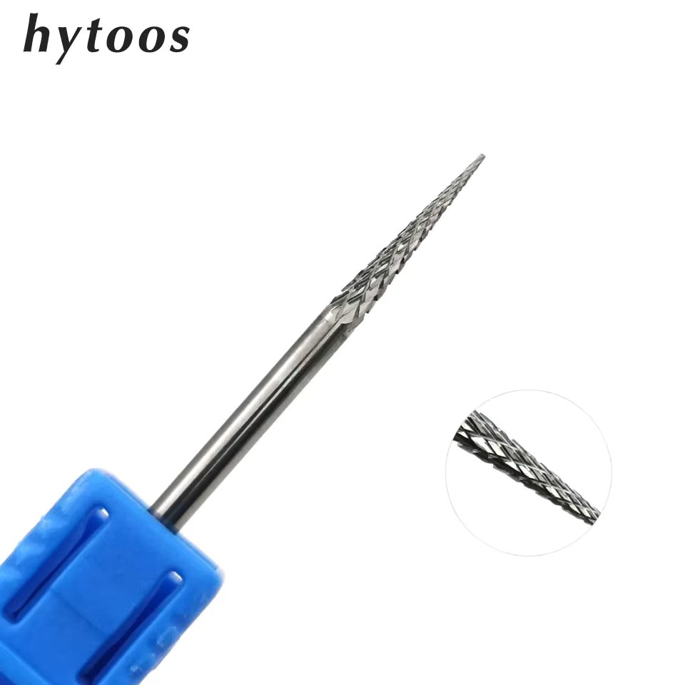 HYTOOS Sharp Conical Bits (Cross Cut) 3/32 Carbide Nail Drill Bit Manicure Burrs for Pierce Hole Nail Art Equipment Accessory