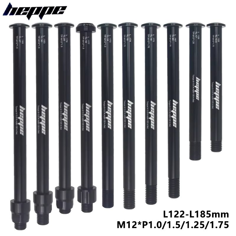 HEPPE Bike Thru Axle Front Fork Shaft Skewers 12x100/110 Rear Hub Thru Axle 12x142/148 M12xP1.0/1.25/1.5/1.75 Bike Quick Release