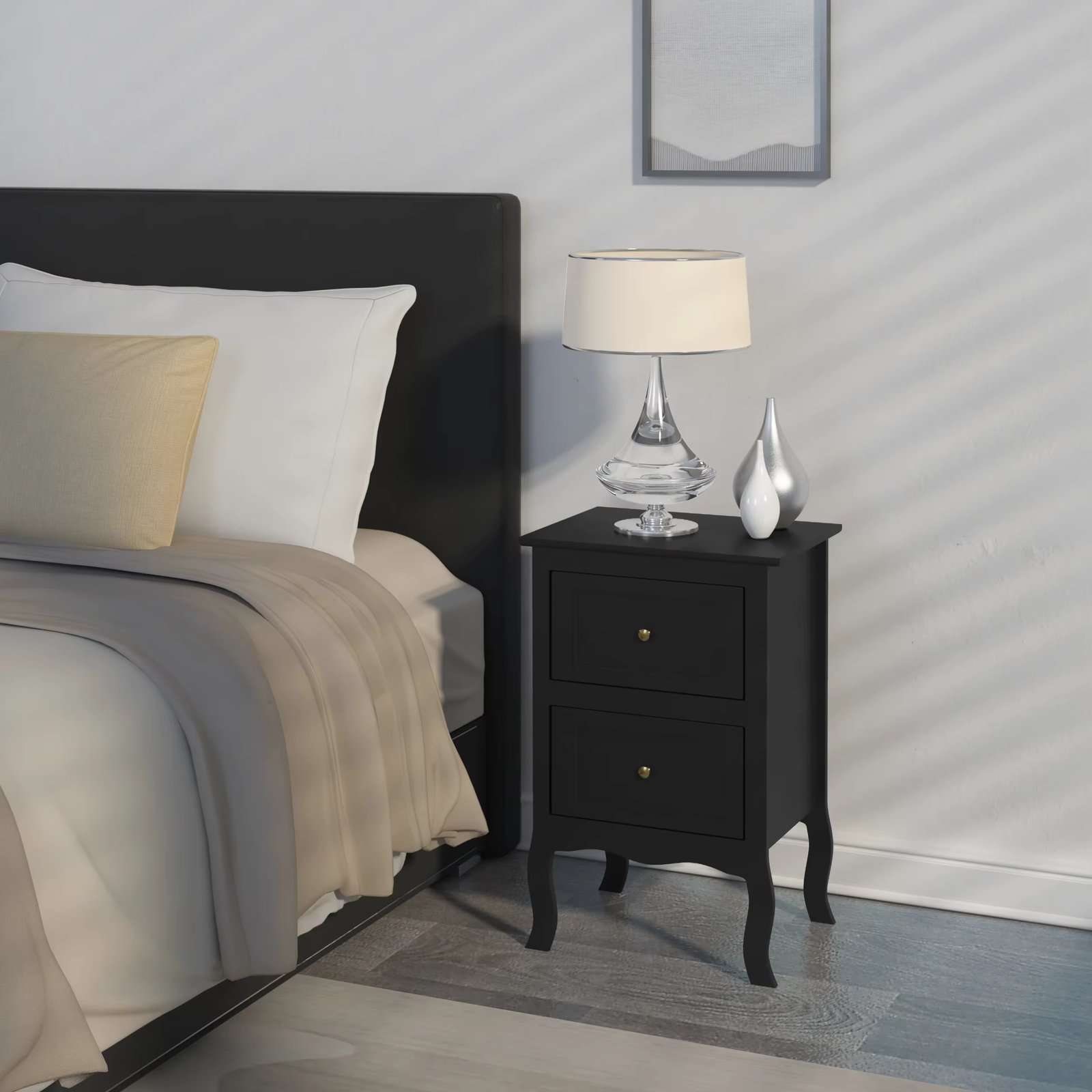 1PC Bedside Table Nightstand with 2 Drawers Baroque Chest Drawers Side Table for Study Living Room Bedroom Furniture Home