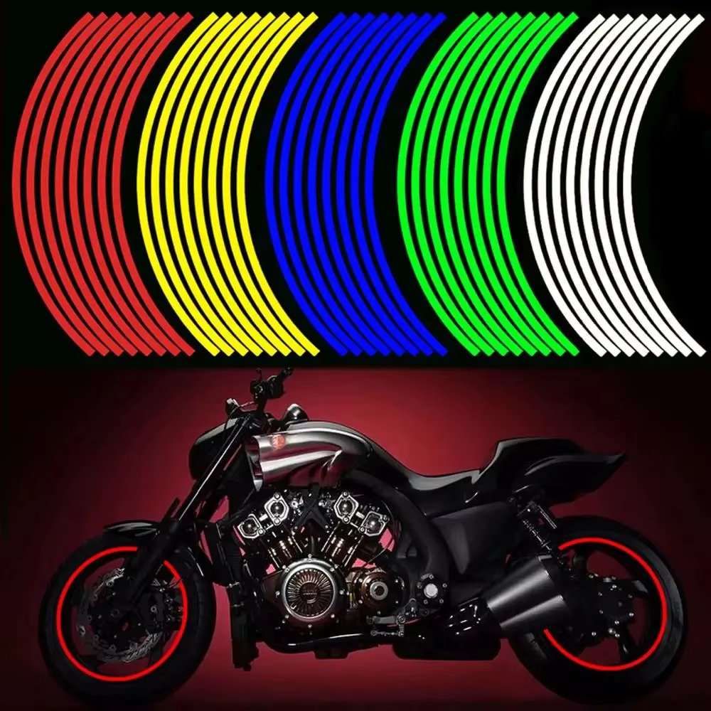 Car style reflective strip set, motorcycle wheels, off-road bicycle stickers, 17/18 inch wheel reflective tape, 7 colors, 1 set