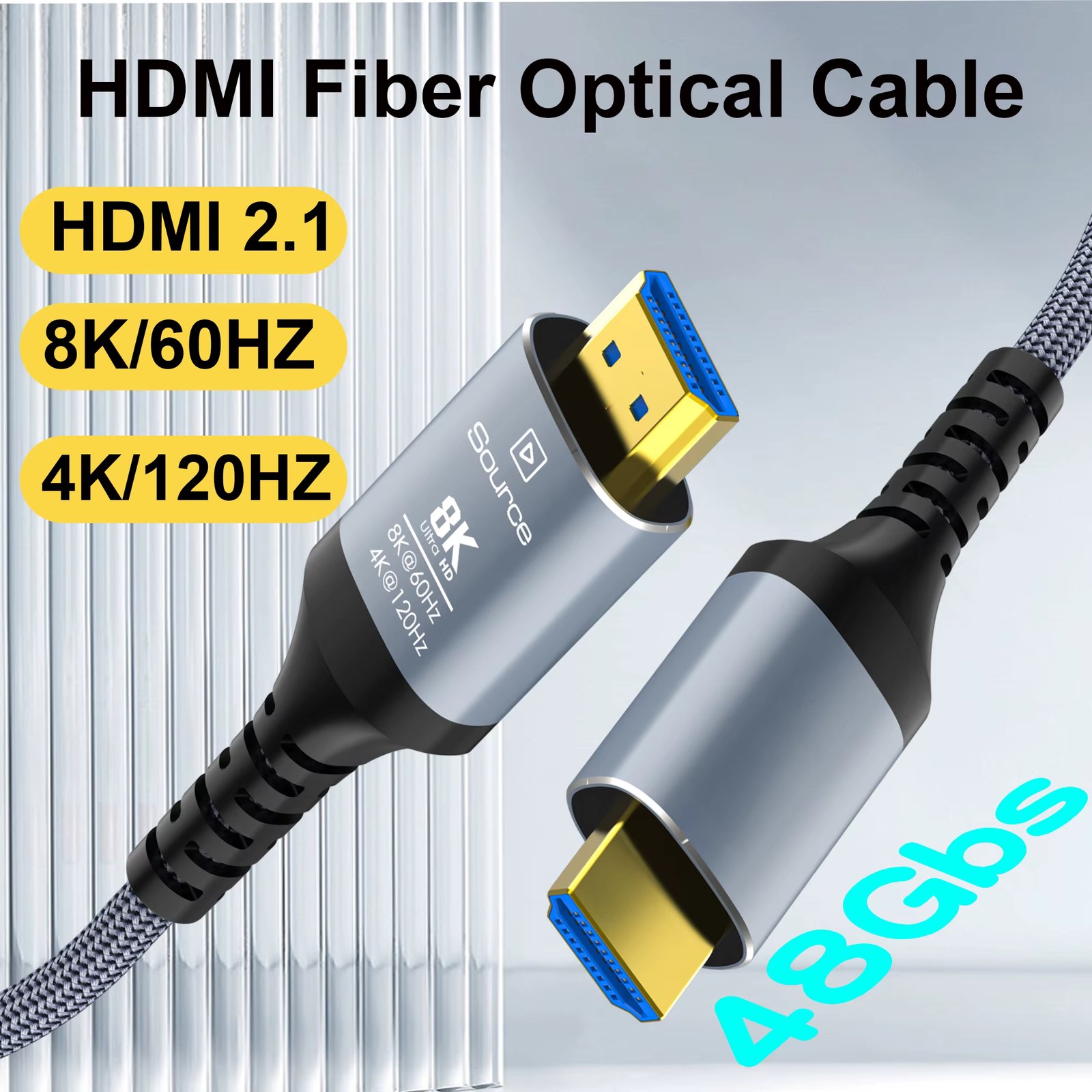 CYANMI HDMI 2.1-compatible Optical Cable 8K@60Hz 4K@120Hz Fiber Optic Cable 48Gbps HDR HDCP 80m 100m for HD TV Box Projector Ps5