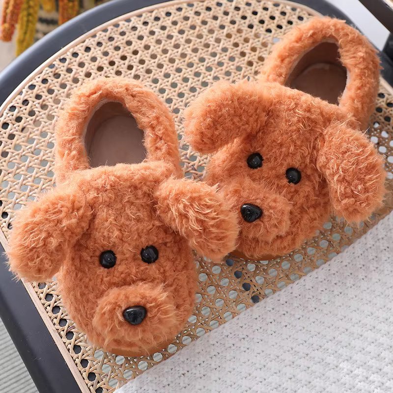 Crestar Cute Dog Plush Slippers For Women Winter Lovely Animals Cotton Shoes Female Indoor Warm Furry House Shoes Flats Slippers