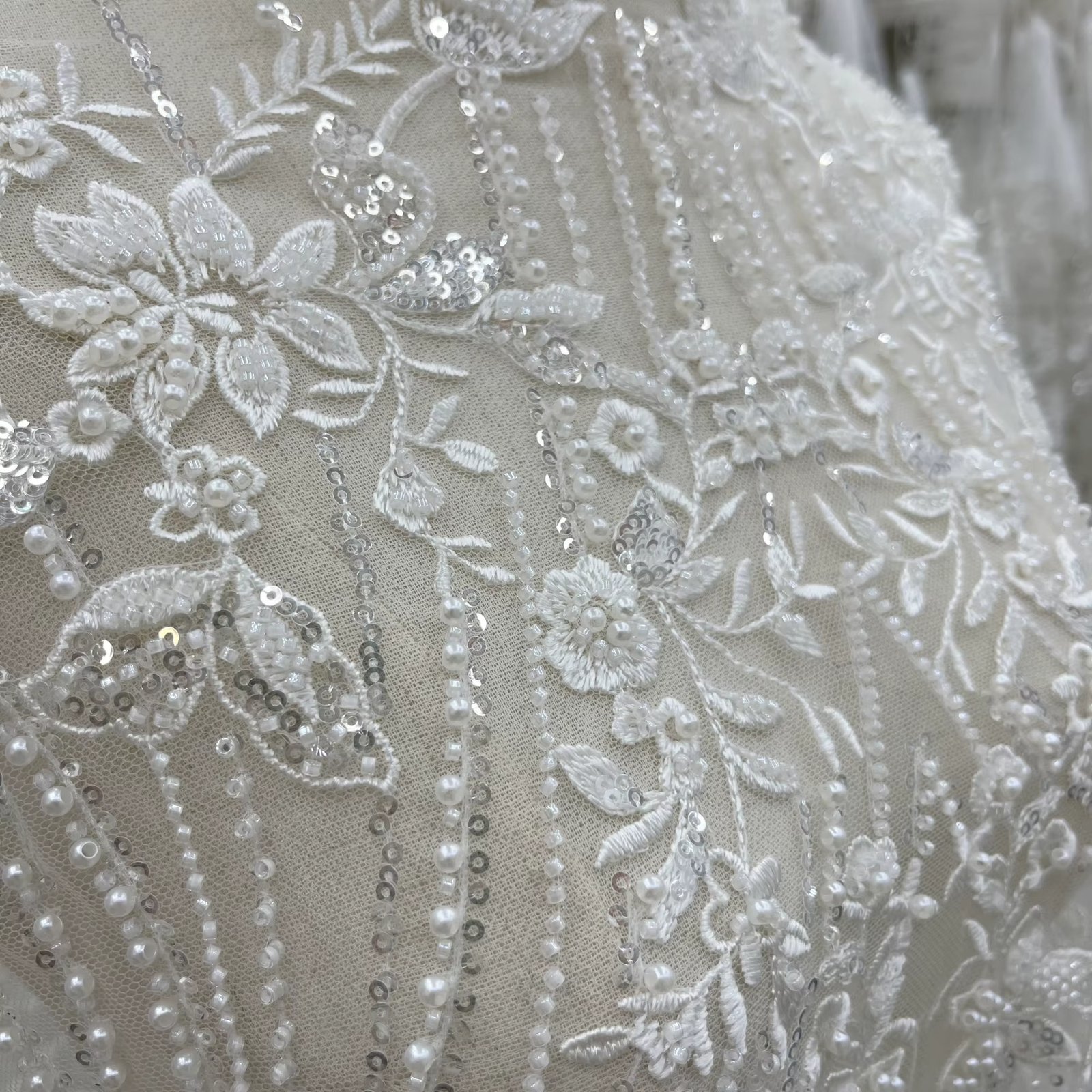 New Exquisite Rayon Embroidery Sequins Beads Lace Fabric Wedding Dress Private Customized Fabrics