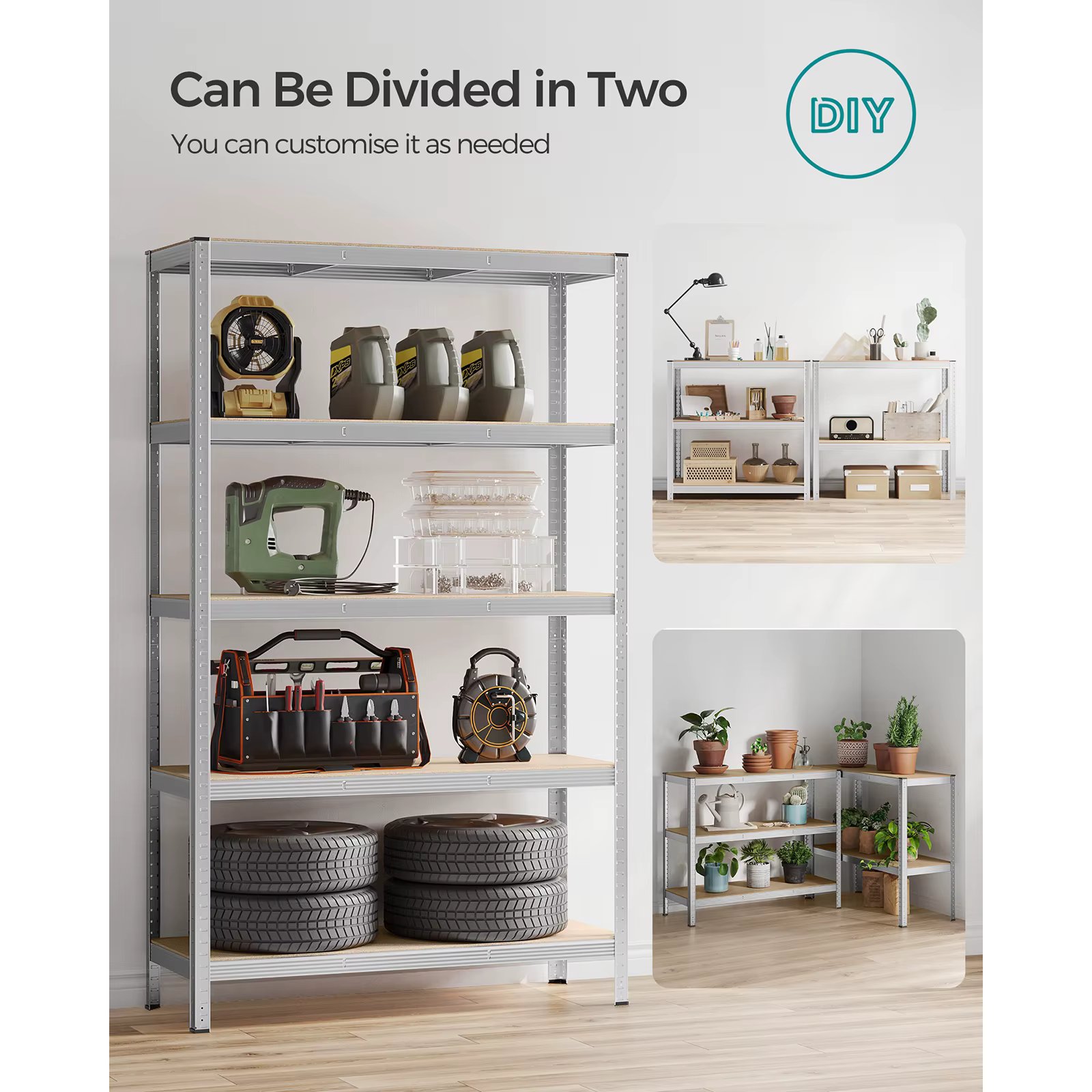 SONGMICS 5-Tier Shelving Unit, Steel Shelving Unit for Storage, Tool-Free Assembly, for Garage, Shed