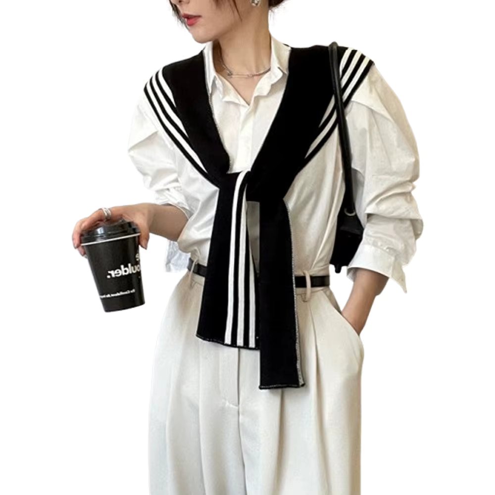 Point-strip shake shawl muffler in simple look