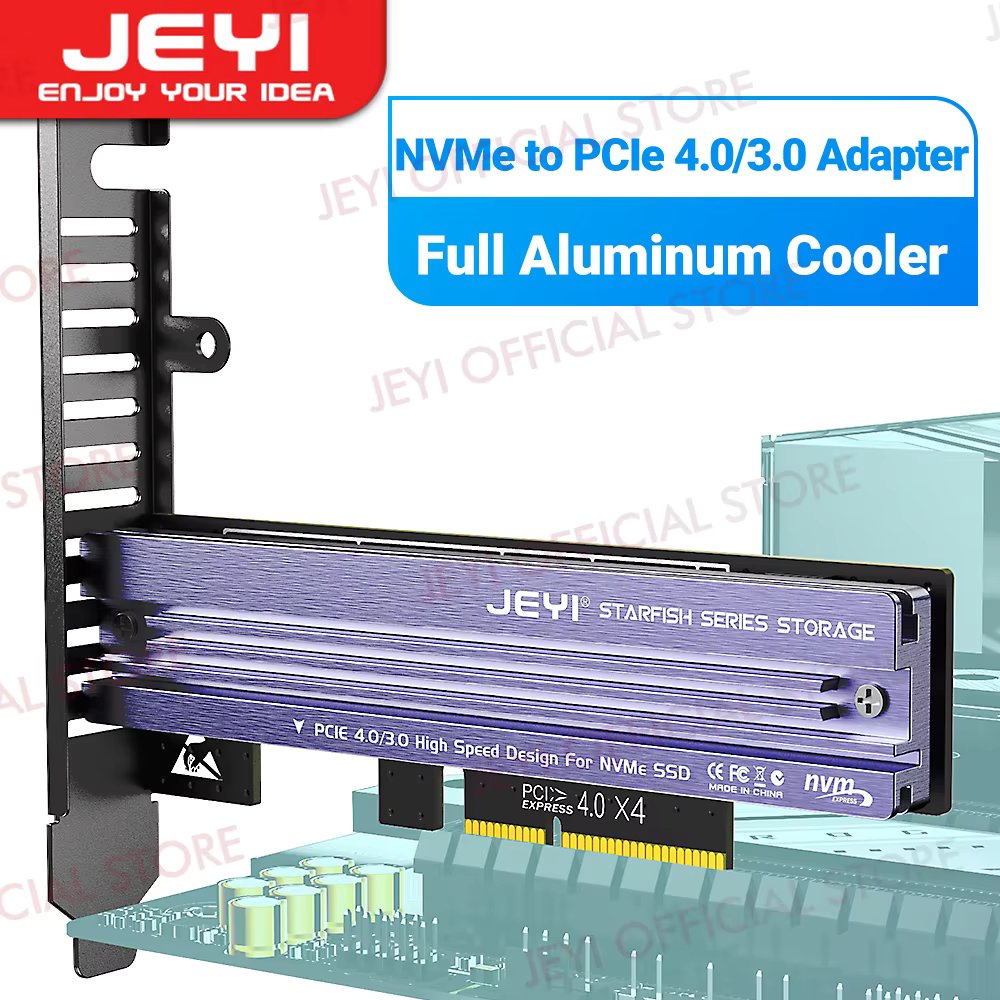 JEYI M.2 NVME to PCIe 4.0 3.0 Adapter With Aluminum SSD Heatsink, NVMe 64Gbps Gen4 PCIE x1 X4 X8 X16 Expansion Card for Desktop