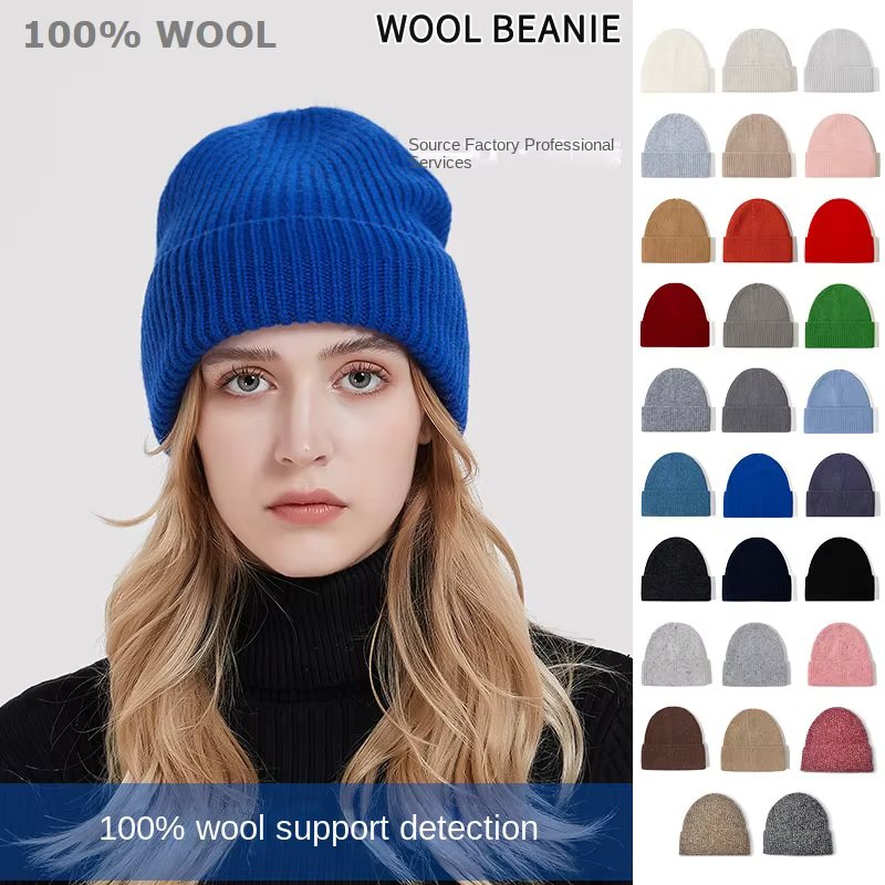 100% Merino Wool New Beanie Winter Women Men Boys Girls Crochet Skullies Hat Solid Color Autumn Knitted Beanies Caps