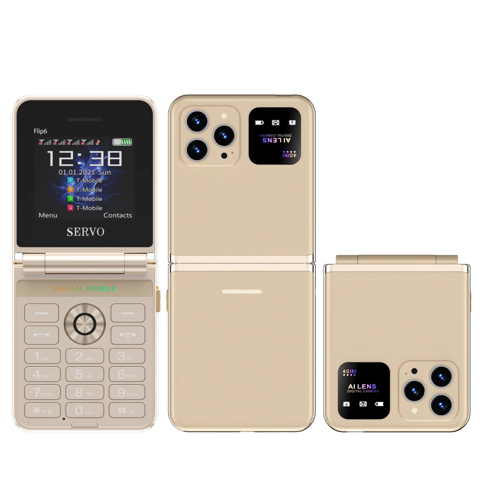 Original SERVO Flip 6 Mobile Phone 4SIM Card Standby GSM Network Magic Voice Call Recording Torch Fold Cellphone Free Phone Case