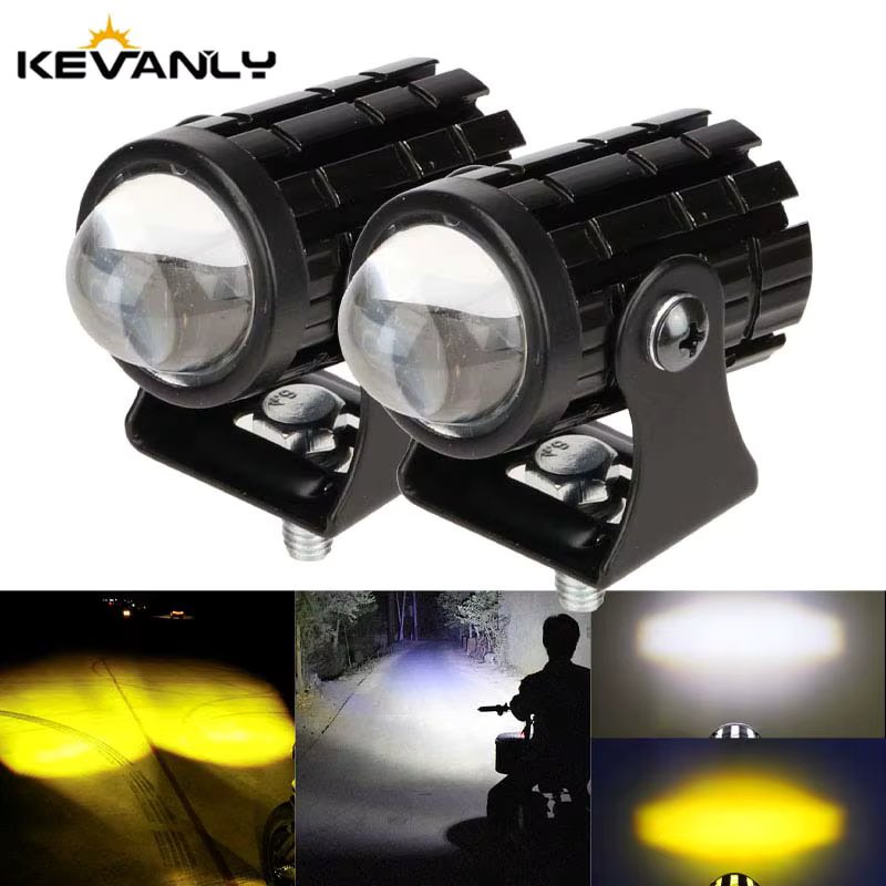 1set Motorcycle Mini Driving Light Dual Colo for Headlight Auxiliary Spotlight Lamp R ATV Scooter Moto Fog Light Accessories 12V